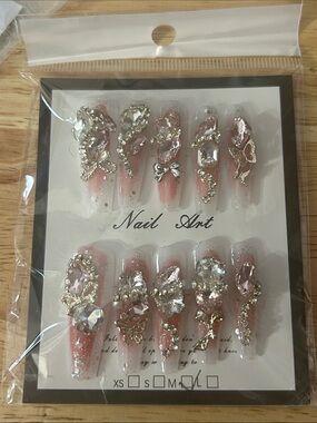 Pink Crystal Embellished Press-On Nails